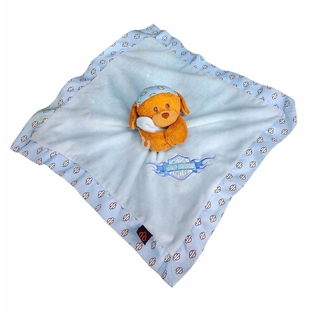 Harley-Davidson Baby Security Blanket Lovey Dog Blue/Brown Embroidered 13.5 in